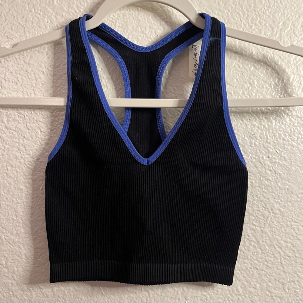 Free People Movement Free Throw Ribbed Tank Black Blue Combo NEW - Picture 3 of 9